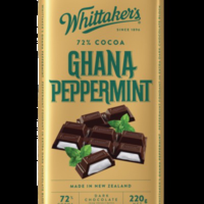 WHITTAKER'S Blocks Ghana Peppermint 220gm Pack (12 units perCarton) (12 Units Per Carton)