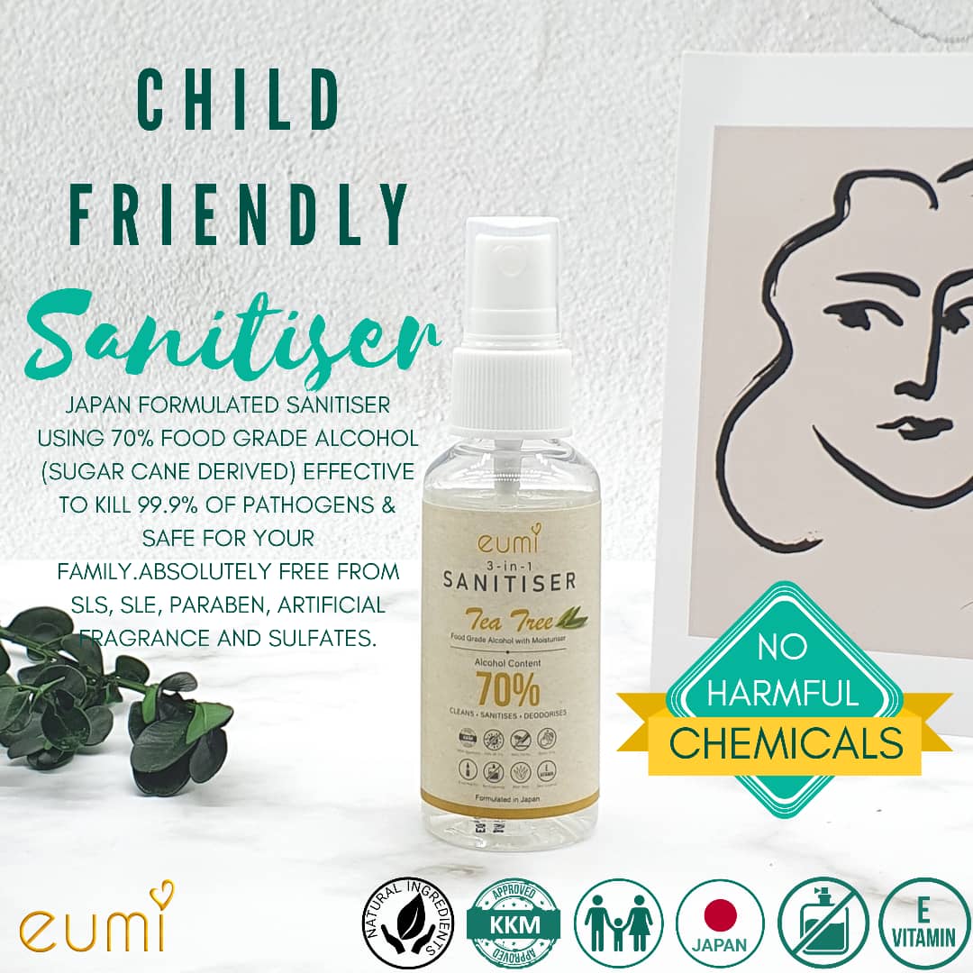 [Child Friendly] Eumi 3-in-1 Sanitiser 50ml - KKM Approved | Food Grade Alcohol | Natural Ingredients (130units Per carton)