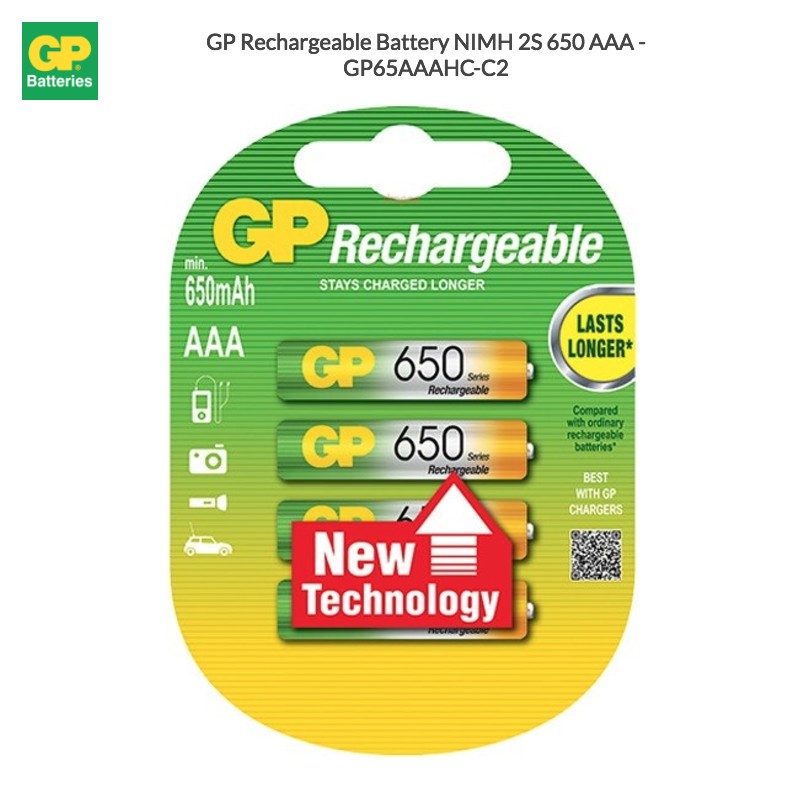 GP Rechargeable Battery NIMH 2S 650 AAA - GP65AAAHC-C2 (10 Units Per Carton)