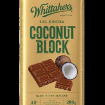 WHITTAKER'S Blocks Coconut 200gm Pack (14 units perCarton) (14 Units Per Carton)