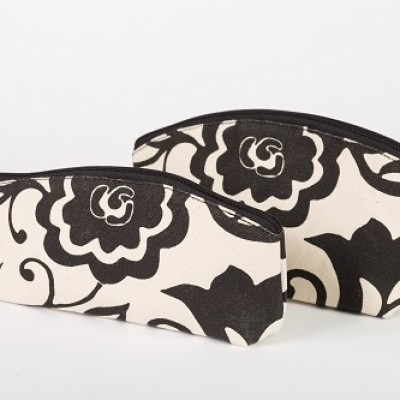 # CB 02 - TOSSA Cotton cosmetic bag - black&off white/floral (80 gm. Per Unit)