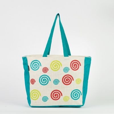 # AB 21- TOSSA Fashion Jute Bag  Model - Swirl print (400 gm. Per Unit)