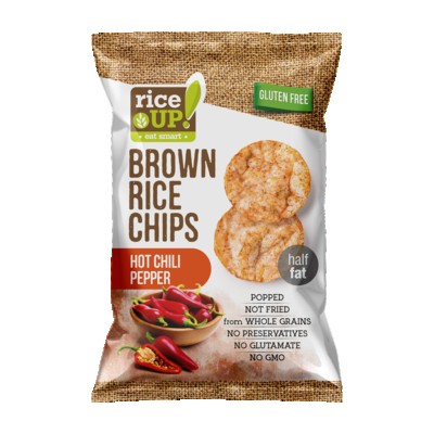 RICE UP- POPPED BROWN RICE CHIPS with HOT CHILI PEPPER 60g (24 Units Per Carton)