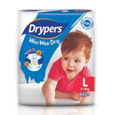 DRYPERS WEE WEE DRY DISPOSABLE DIAPER L 3 X 62S + 8S