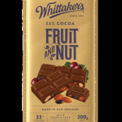 WHITTAKER'S Blocks Fruit & Nut 200gm Pack (14 units perCarton) (14 Units Per Carton)