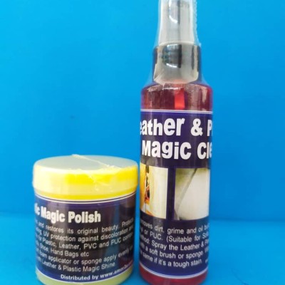 1 set of 150ml leather, plastic vynl pvc puc cleaner and 100ml leather plastic pvc puc polish for cushion, shoes , handbag and anything pvc and leather related product