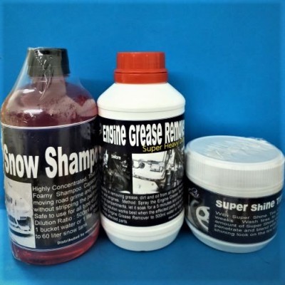 3 in 1 Car Wash Snow Wash Pack with 500ml snow shampoo + 500ml Degreser to wash tyre rim and engine and 250ml Tyre Wax cream