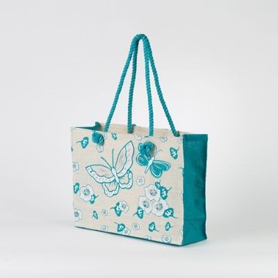 # AB 10 - TOSSA Fashion Jute Bag, floral print/ light blue (25 Units Per Carton)