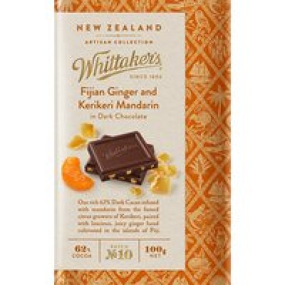WHITTAKER'S Artisan Fijian Ginger & Kerikeri Mandarin 100gm Pack (20 units perCarton) (20 Units Per Carton)