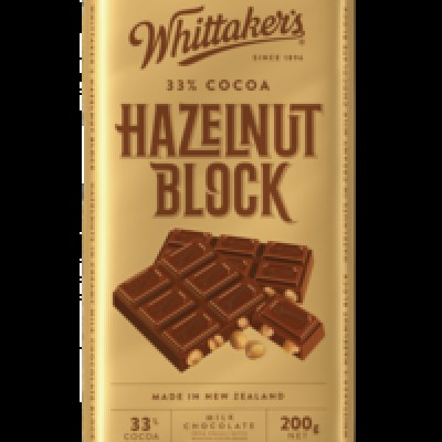WHITTAKER'S Blocks Hazelnut 200gm Pack (12 units perCarton) (12 Units Per Carton)