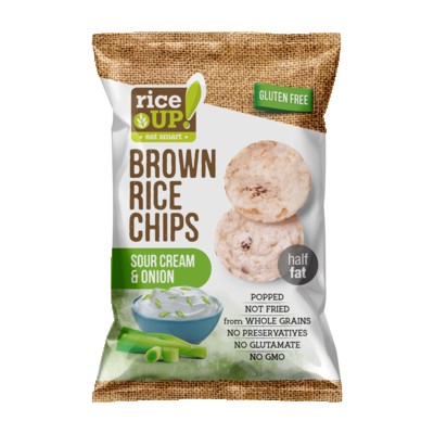 RICE UP- POPPED BROWN RICE CHIPS with SOUR CREAM & ONION 60g (24 Units Per Carton)
