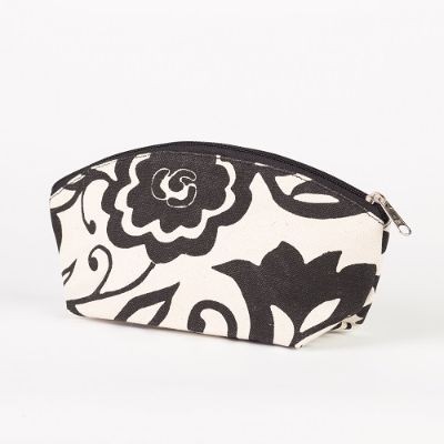 # CB 01 - TOSSA Cotton cosmetic bag - black&off white/floral (80 gm. Per Unit)