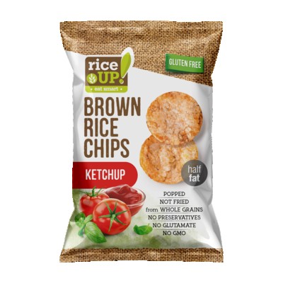RICE UP- POPPED BROWN RICE CHIPS with KETCHUP 60g (24 Units Per Carton)