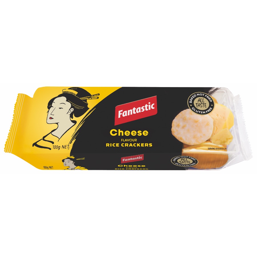 FANTASTIC Rice Crackers Cheese 100gm Pack (12 Units Per Carton)