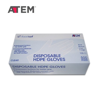 ATEM Foodsaf 105-11, Disposable HDPE Gloves, Food Grade, Clear (500pcs box)
