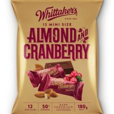 WHITTAKER'S Share Bags Almond & Cranberry 180gm Pack (12 units perCarton) (12 Units Per Carton)