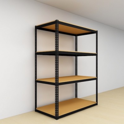Warehouse Boltless Storage Rack 4 Level Wood Shelves 2400 H x 1200L x 600 D (Black)