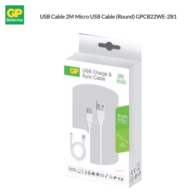 GP USB Cable 2M Micro USB Cable (Round) GPCB22WE-2B1 (20 Units Per Carton)