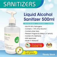 Liquid Alcohol Sanitizer (Pump Type) with Aloe Vera, 500ml Melon Flavour, 70-75% Ethyl Alcohol Content with Safety Data Sheet (SDS) available
