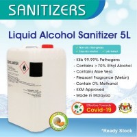 5Litre Liquid Alcohol Sanitizer with Aloe Vera, 70-75% Ethyl Alcohol (Melon Flavour) with SDS