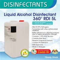5Litre Liquid Alcohol Disinfectant 360 RDI with Aloe Vera 70-75% Ethyl Alcohol (Lemon Flavour) Surface Cleaner Sanitizer with Safety Data Sheet (SDS) available