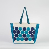 # AB 20 - TOSSA Fashion Jute Bag - Polka print/ blue (400 gm. Per Unit)
