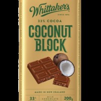 WHITTAKER'S Blocks Coconut 200gm Pack (14 units perCarton) (14 Units Per Carton)