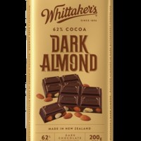 WHITTAKER'S Blocks Dark Almond 200gm Pack (14 units perCarton) (14 Units Per Carton)