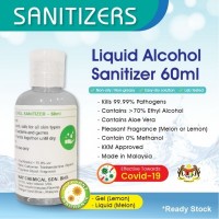 60ML Liquid Alcohol Sanitizer with Aloe Vera, 60ml Melon Flavour, 70-75% Ethyl Alcohol Content with Safety Data Sheet (SDS) available